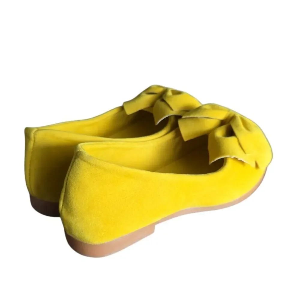 Shin Shang Xiu Xian Girl's Size 34/2.5 Yellow Felt Bow Flat Shoes